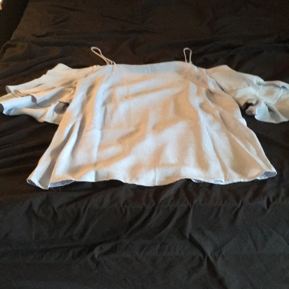 Baby blue flutter sleeve top